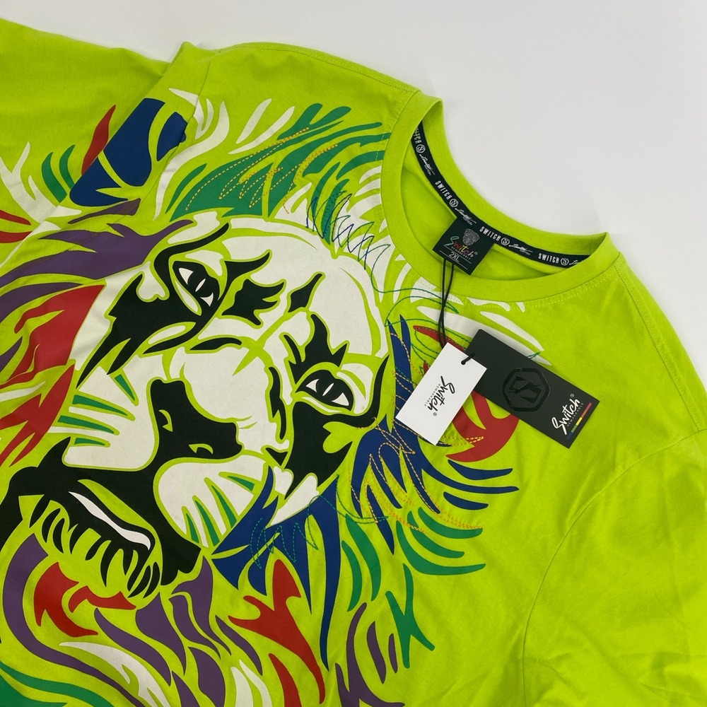 NEW Switch Remarkable T Shirt Lion Mens XXL Green Embroidered Streetwear Urban